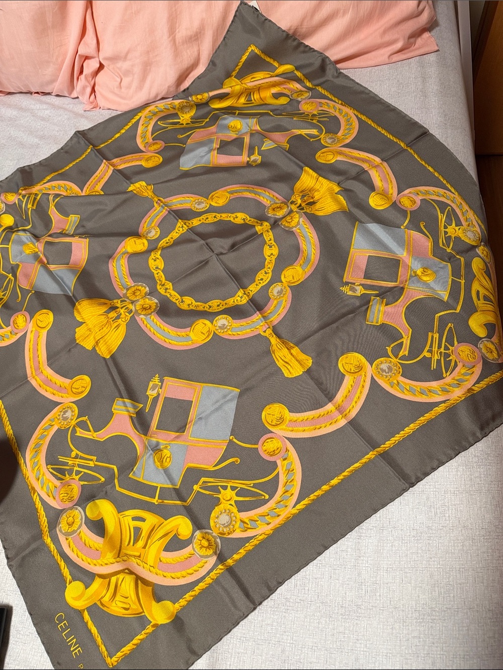 Celine Olive Throw with Yellow and Pink Baroque Motif